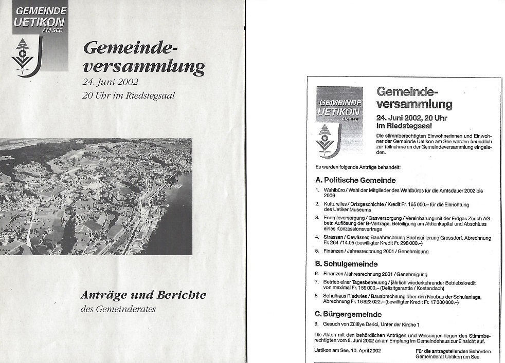 Gemeindeversammlung vom 24.6.2002, Krediterteilung für Museumeinrichtung